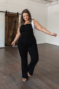 Imogene Control Top Retro Flare Overalls in Black - Happily Ever Atchison Shop Co.
