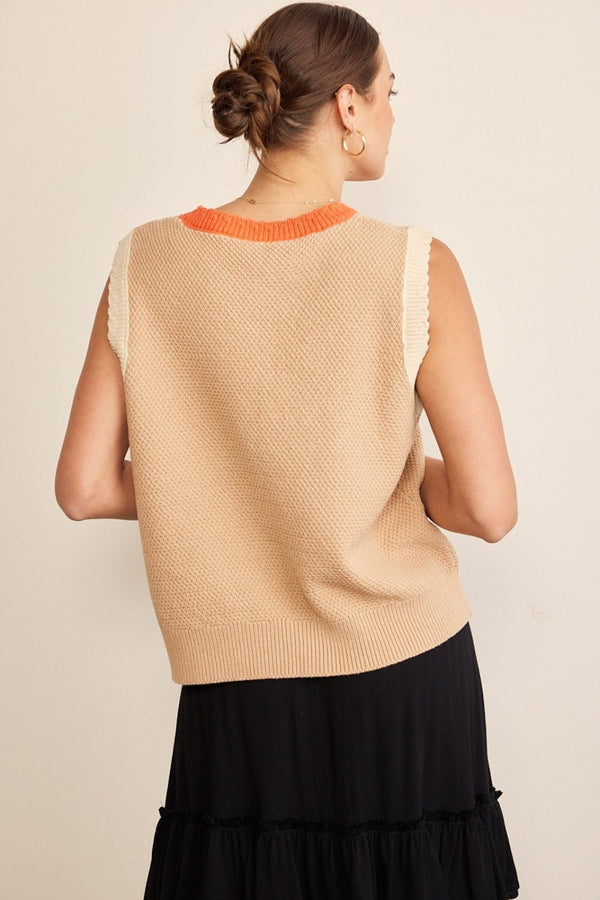 In February Contrast Round Neck Sweater Vest - Happily Ever Atchison Shop Co.