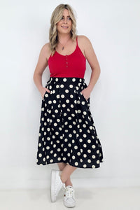 Jade By Jane Polka Dot Pleated Midi Skirt - Happily Ever Atchison Shop Co.