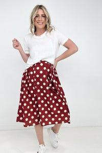 Jade By Jane Polka Dot Pleated Midi Skirt - Happily Ever Atchison Shop Co.