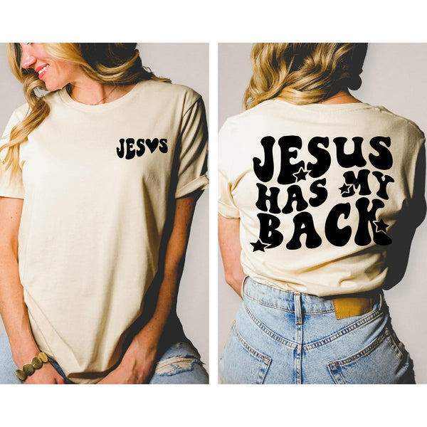 Jesus Has My Back With Pocket Accent Graphic Tee - Happily Ever Atchison Shop Co.