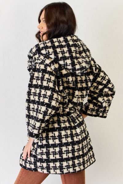 J.NNA Fuzzy Plaid Waist Tie Hooded Robe Cardigan - Happily Ever Atchison Shop Co.