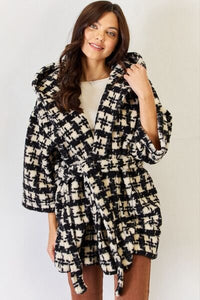 J.NNA Fuzzy Plaid Waist Tie Hooded Robe Cardigan - Happily Ever Atchison Shop Co.