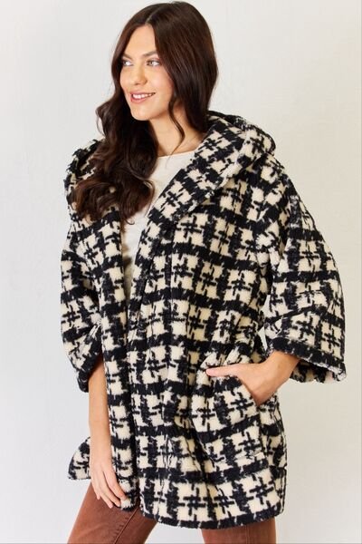 J.NNA Fuzzy Plaid Waist Tie Hooded Robe Cardigan - Happily Ever Atchison Shop Co.