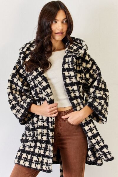 J.NNA Fuzzy Plaid Waist Tie Hooded Robe Cardigan - Happily Ever Atchison Shop Co.