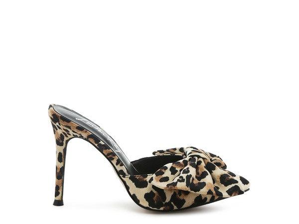 Joelle High Heel Bow Tie Leopard Print Mules - Happily Ever Atchison Shop Co.