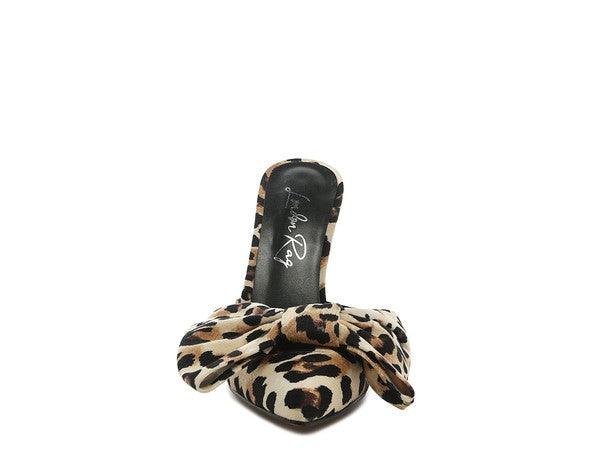Joelle High Heel Bow Tie Leopard Print Mules - Happily Ever Atchison Shop Co.