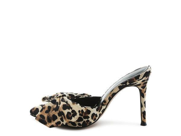 Joelle High Heel Bow Tie Leopard Print Mules - Happily Ever Atchison Shop Co.