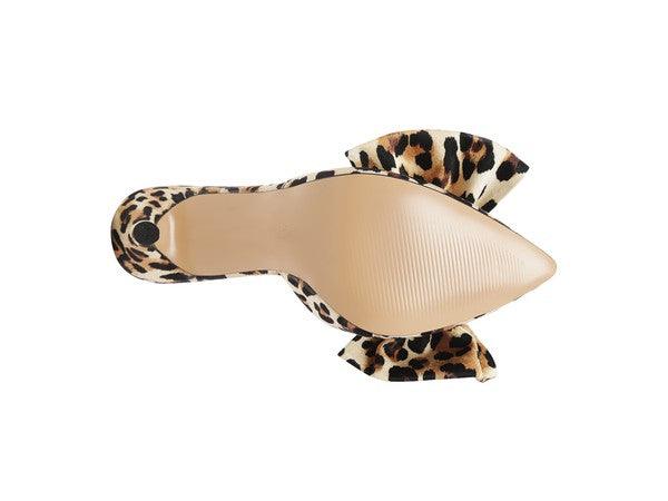 Joelle High Heel Bow Tie Leopard Print Mules - Happily Ever Atchison Shop Co.