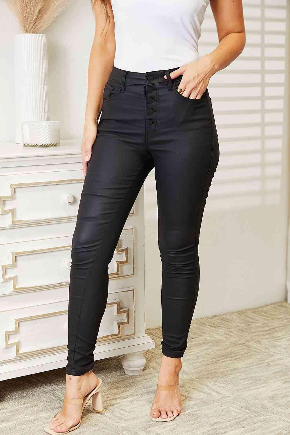 Kancan Full Size High Rise Black Coated Ankle Skinny Jeans - Happily Ever Atchison Shop Co.