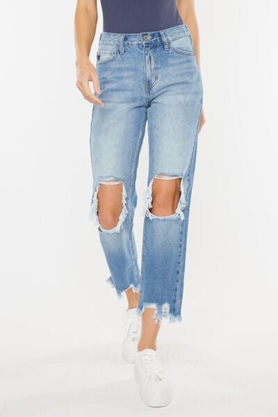 Kancan High Waist Chewed Up Straight Mom Jeans - Happily Ever Atchison Shop Co.