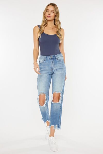 Kancan High Waist Chewed Up Straight Mom Jeans - Happily Ever Atchison Shop Co.