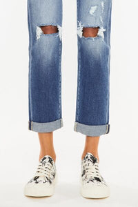 Kancan High Waist Distressed Hem Detail Cropped Straight Jeans - Happily Ever Atchison Shop Co.