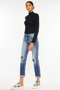 Kancan High Waist Distressed Hem Detail Cropped Straight Jeans - Happily Ever Atchison Shop Co.