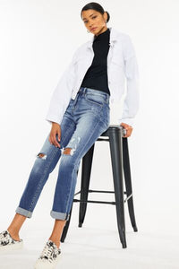 Kancan High Waist Distressed Hem Detail Cropped Straight Jeans - Happily Ever Atchison Shop Co.