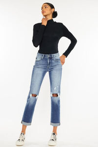 Kancan High Waist Distressed Hem Detail Cropped Straight Jeans - Happily Ever Atchison Shop Co.