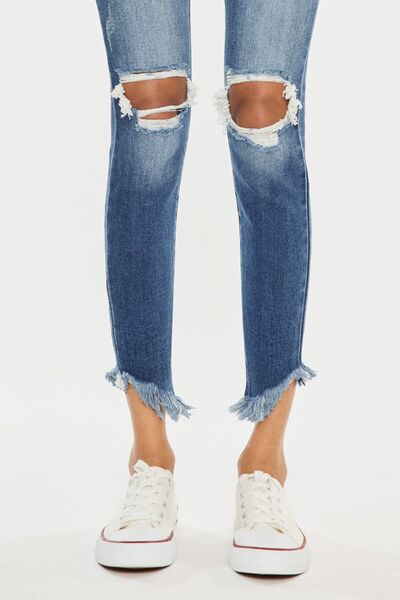 Kancan High Waist Distressed Raw Hem Ankle Skinny Jeans - Happily Ever Atchison Shop Co.