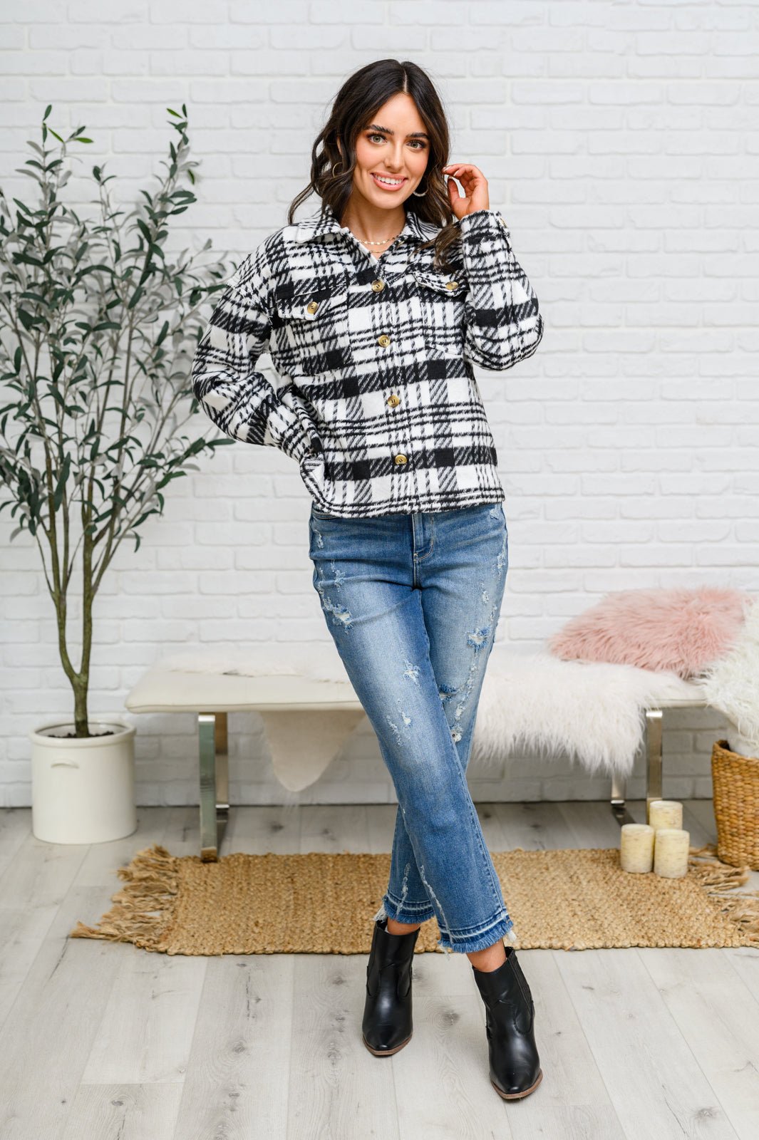 Kate Plaid Jacket in Black & White - Happily Ever Atchison Shop Co.