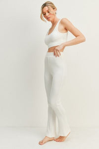 Kimberly C Waffle Tank and High Waist Flare Pants Set - Happily Ever Atchison Shop Co.