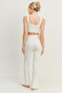 Kimberly C Waffle Tank and High Waist Flare Pants Set - Happily Ever Atchison Shop Co.