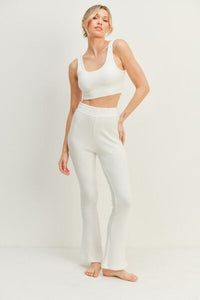 Kimberly C Waffle Tank and High Waist Flare Pants Set - Happily Ever Atchison Shop Co.