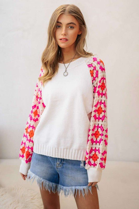 Knit Crochet Detailed Long Sleeve Sweater - Happily Ever Atchison Shop Co.