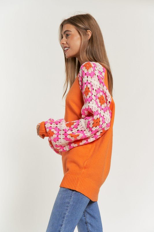 Knit Crochet Detailed Long Sleeve Sweater - Happily Ever Atchison Shop Co.