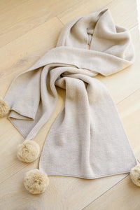 Knitted Fuzzy Pom Pom Scarf In Beige - Happily Ever Atchison Shop Co.