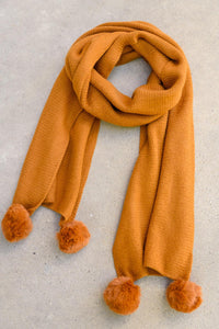 Knitted Fuzzy Pom Pom Scarf In Ginger - Happily Ever Atchison Shop Co.