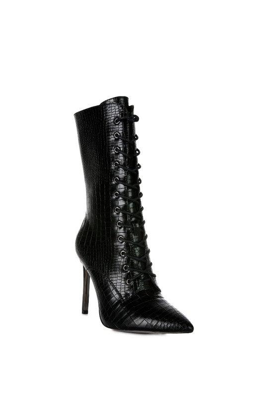 KNOCTURN Croc Textured Over The Ankle Boots - Happily Ever Atchison Shop Co.