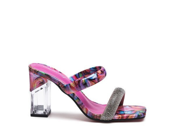 KRYPTON Clear Block Heeled Marble Print Slides - Happily Ever Atchison Shop Co.