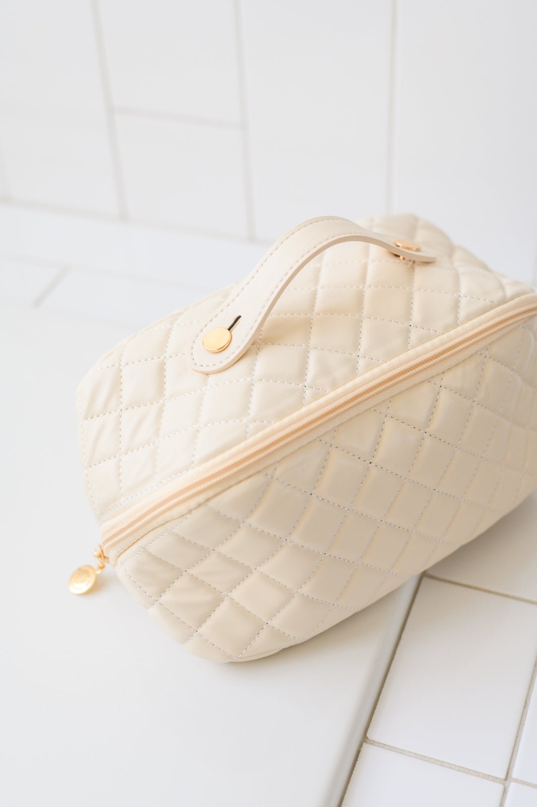 Large Capacity Quilted Makeup Bag in Cream - Happily Ever Atchison Shop Co.