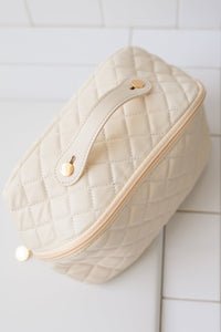 Large Capacity Quilted Makeup Bag in Cream - Happily Ever Atchison Shop Co.