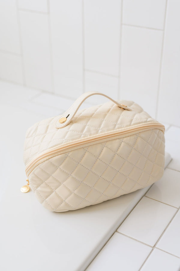 Large Capacity Quilted Makeup Bag in Cream - Happily Ever Atchison Shop Co.