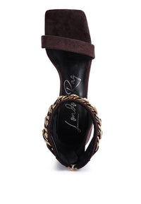 LAST SIP HEELED FAUX SUEDE CHAIN STRAP SANDAL - Happily Ever Atchison Shop Co.