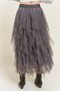 LAYERED POLKA DOT MESH LINED A - LINE MIDI SKIRT - Happily Ever Atchison Shop Co.