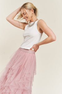 LAYERED POLKA DOT MESH LINED A - LINE MIDI SKIRT - Happily Ever Atchison Shop Co.