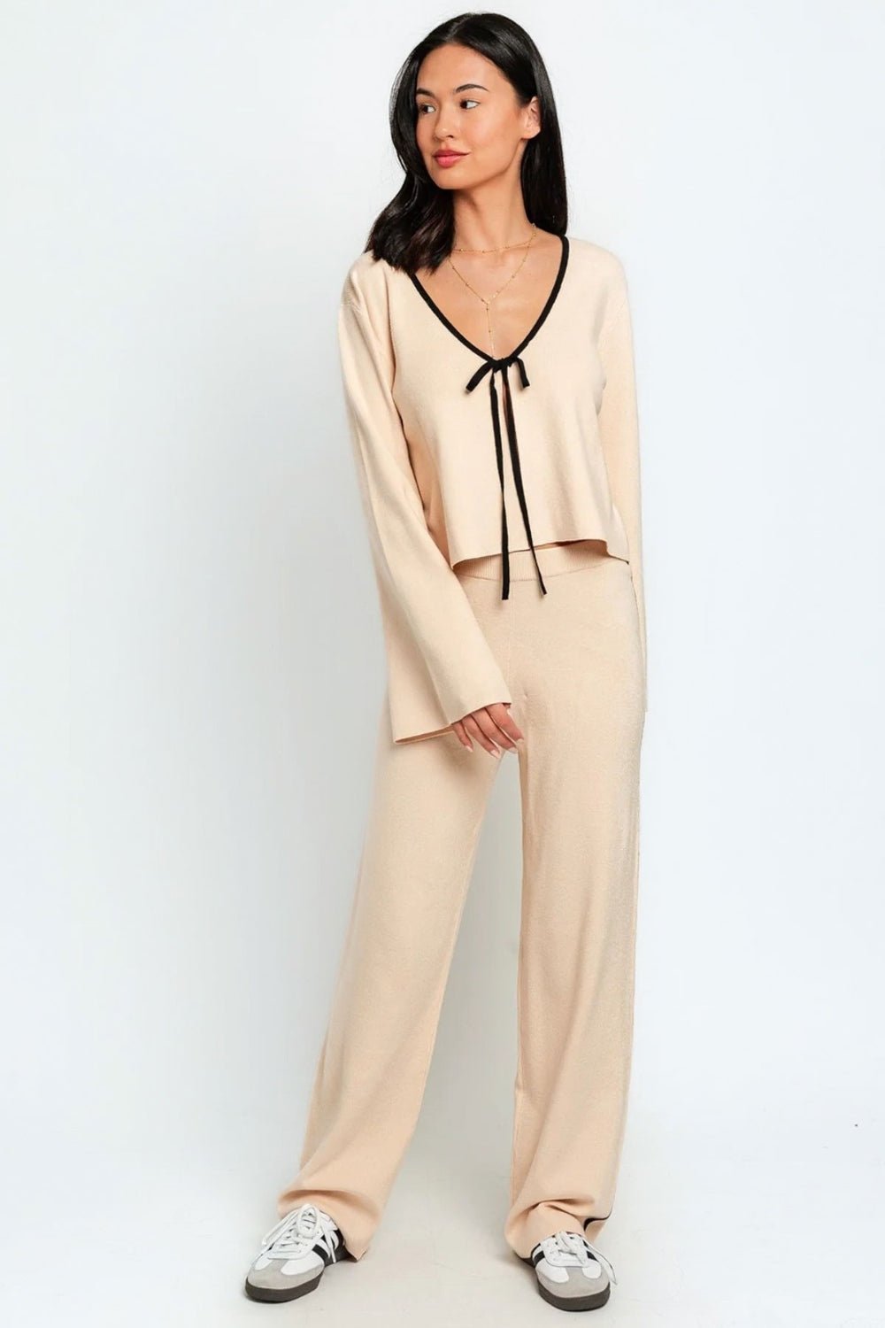 LE LIS COLLECTION Contrast Trim High Waist Wide Leg Sweater Pants - Happily Ever Atchison Shop Co.