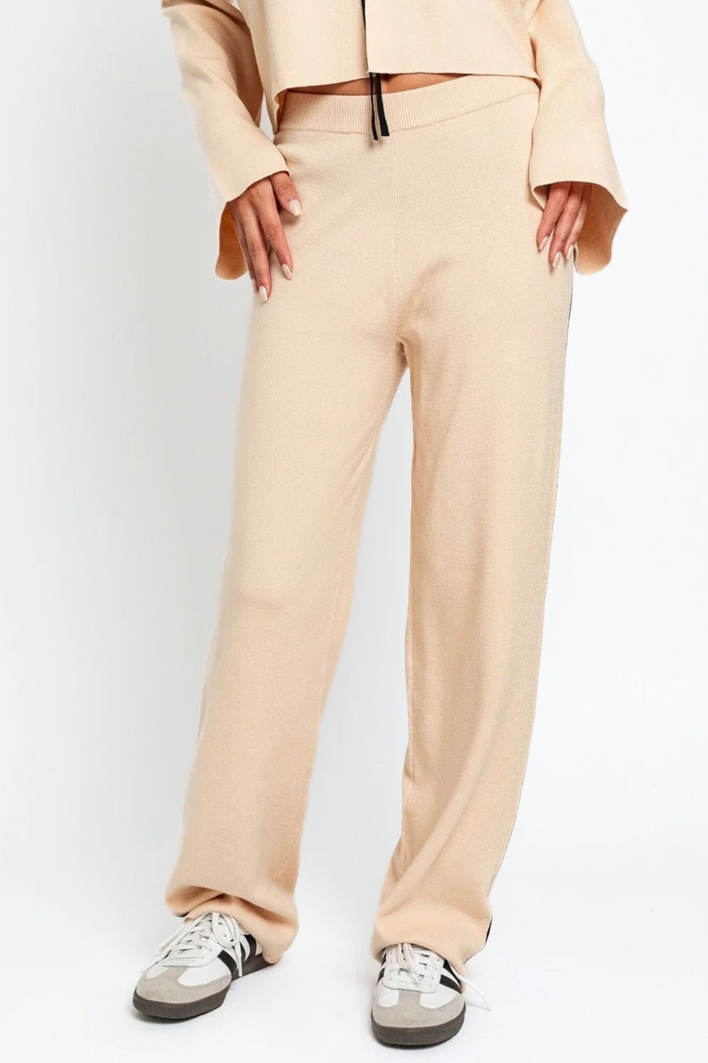 LE LIS COLLECTION Contrast Trim High Waist Wide Leg Sweater Pants - Happily Ever Atchison Shop Co.