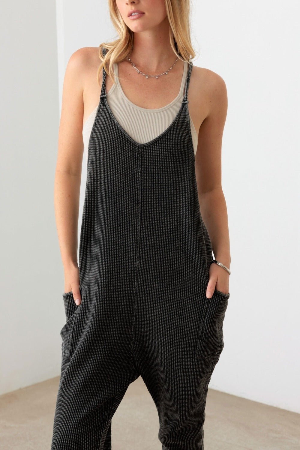 Le Lis Waffle Knit Side Pocket Jumpsuit - Happily Ever Atchison Shop Co.