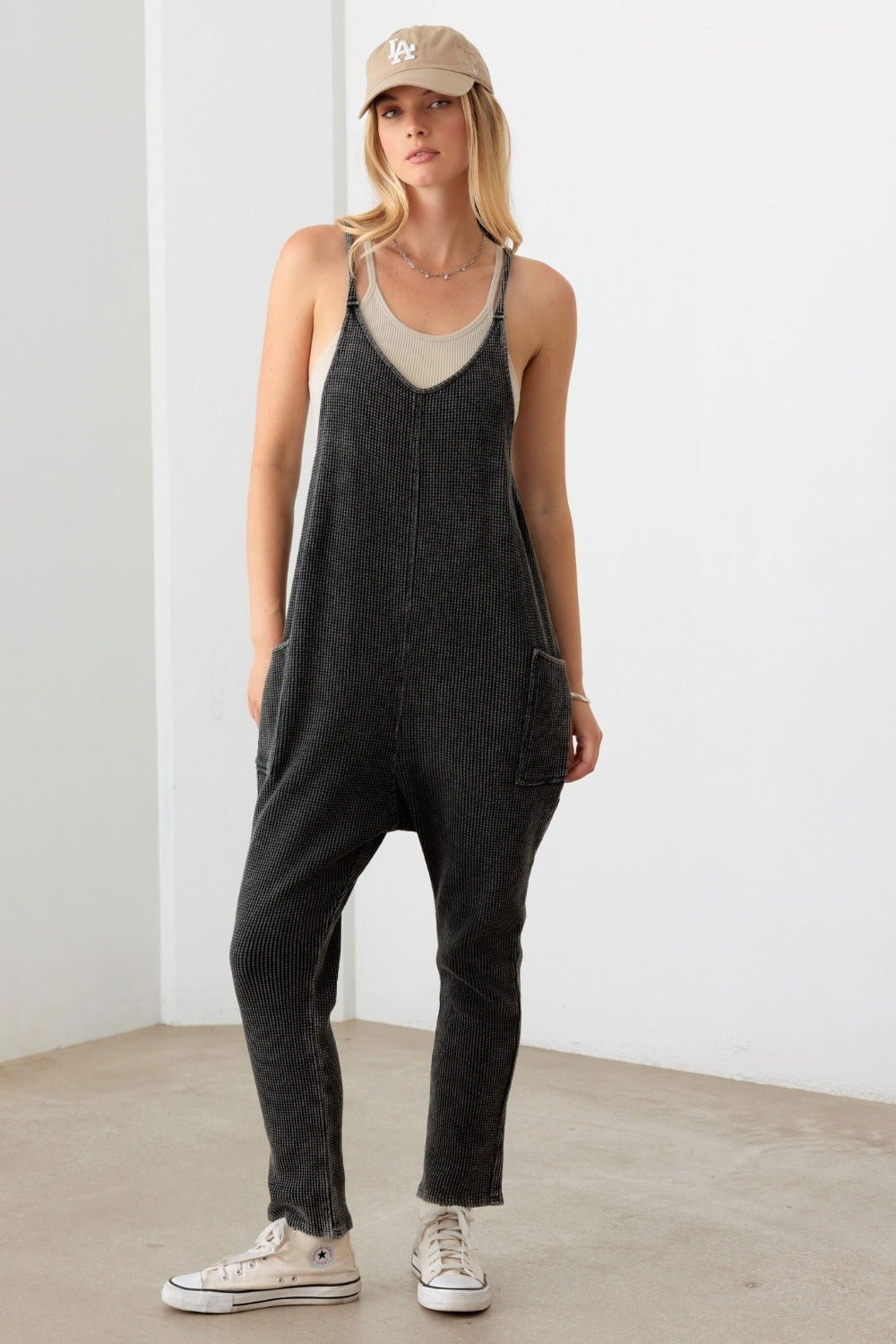 Le Lis Waffle Knit Side Pocket Jumpsuit - Happily Ever Atchison Shop Co.