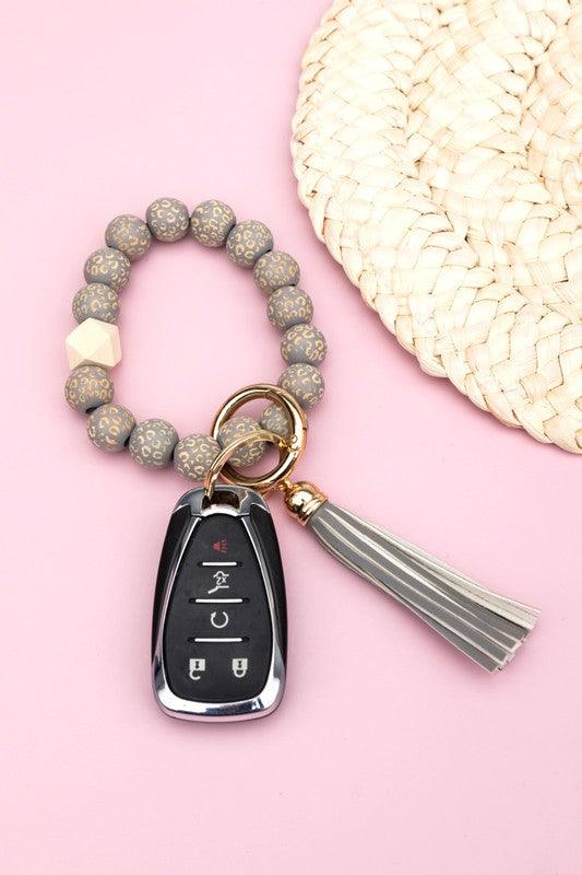 Leopard Beaded Key Ring - Happily Ever Atchison Shop Co.