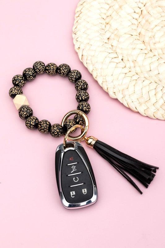 Leopard Beaded Key Ring - Happily Ever Atchison Shop Co.