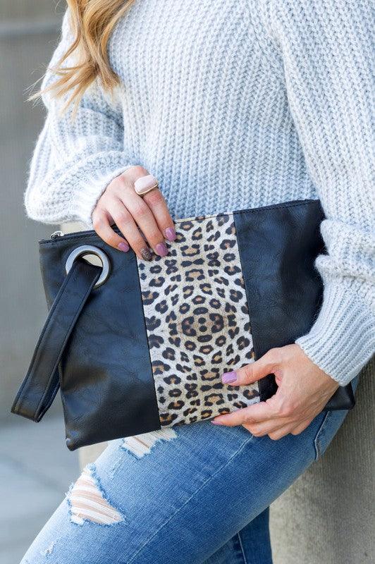 Leopard Dual Tone Clutch - Happily Ever Atchison Shop Co.