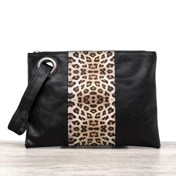 Leopard Dual Tone Clutch - Happily Ever Atchison Shop Co.