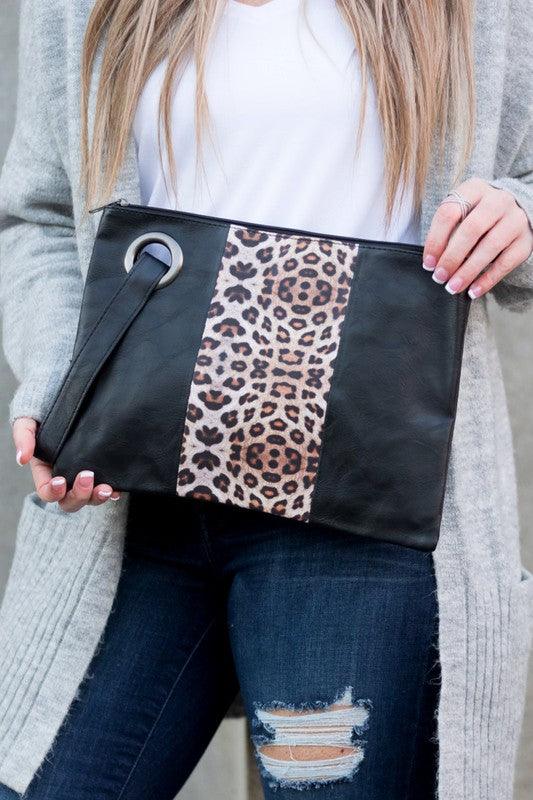 Leopard Dual Tone Clutch - Happily Ever Atchison Shop Co.