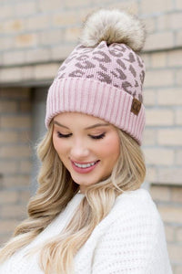 Leopard Fur Pom Beanie - Happily Ever Atchison Shop Co.