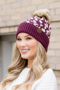 Leopard Fur Pom Beanie - Happily Ever Atchison Shop Co.