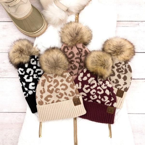 Leopard Fur Pom Beanie - Happily Ever Atchison Shop Co.