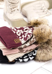 Leopard Fur Pom Beanie - Happily Ever Atchison Shop Co.